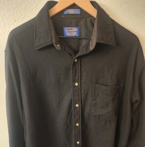 Pendleton 100% Wool Mens Black Long Sleeve Button-down Sz Large